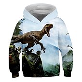 cheap Boy&#039;s 3D Animals-Kids Boys Girls Hoodie Pullover Cat Dinosaur Animal 3D Print Long Sleeve Kid Top Casual 2-12 Years Winter White Red Blue