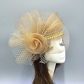 billige Coiffer-fascinators kentucky derby lue hodeplagg fjær nett bøtte lue bryllup spesiell anledning damedag melbourne kopp cocktail med sløyfer hette hodeplagg hodeplagg