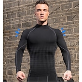 cheap Men&#039;s Active Tees &amp; Tanks-Men&#039;s Compression Shirt Running Shirt Long Sleeve Base Layer Summer Breathable Quick Dry Moisture Wicking Power Flex Fitness Gym Workout Running Sportswear Activewear Dark Grey Black White