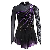 levne Šaty na krasobruslení-Šaty na bruslení Dámské Dívčí Buz Pateni Šaty Úbory Černá Fialová Nebeská modř Spandex Krajka Volnočasové sporty Soutěž Bruslařské oblečení Ručně vyrobeno Jednobarevné Módní Dlouhý rukáv Bruslen