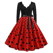 baratos Vestidos-Vestidos Anos 50 Inspirado no vintage Até os Joelhos Vestidos Vestido de uma linha Vestido de chá Linha A Mulheres Natal Carnaval Ano Novo Reunião de Classe Roupa Diária Festa de Solteira Adolescente