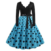 baratos Vestidos-Vestidos Anos 50 Inspirado no vintage Até os Joelhos Vestidos Vestido de uma linha Vestido de chá Linha A Mulheres Natal Carnaval Ano Novo Reunião de Classe Roupa Diária Festa de Solteira Adolescente