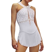 cheap Figure Skating Dresses-Figure Skating Dress Women&#039;s Girls&#039; Ice Skating Dress Black White Pink Open Back Mesh Spandex High Elasticity Training Competition Skating Wear Crystal / Rhinestone Sleeveless Ice Skating Figure