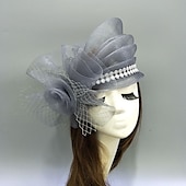 billige Coiffer-fascinators kentucky derby lue hodeplagg fjær nett bøtte lue bryllup spesiell anledning damedag melbourne kopp cocktail med sløyfer hette hodeplagg hodeplagg