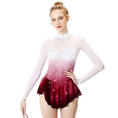 cheap Figure Skating Dresses-Figure Skating Dress Women's Girls' Ice Skating Dress Outfits Yan pink Golden yellow Violet Halo Dyeing Spandex Stretch Yarn Lace High Elasticity Professional Competition Skating Wear Handmade Fashion