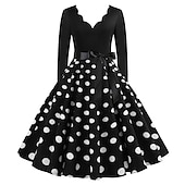 baratos Vestidos-Vestidos Anos 50 Inspirado no vintage Até os Joelhos Vestidos Vestido de uma linha Vestido de chá Linha A Mulheres Natal Carnaval Ano Novo Reunião de Classe Roupa Diária Festa de Solteira Adolescente