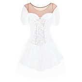 baratos Vestidos de Patinação Artística-Vestidos para Patinação Artística Mulheres Para Meninas Patinação no Gelo Vestidos Roupa Branco Leite Vermelho Escuro Amarelo e amarelo Elastano Elasticidade Alta Competição Roupa para Patinação