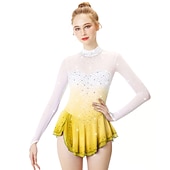 cheap Figure Skating Dresses-Figure Skating Dress Women's Girls' Ice Skating Dress Outfits Yan pink Golden yellow Violet Halo Dyeing Spandex Stretch Yarn Lace High Elasticity Professional Competition Skating Wear Handmade Fashion