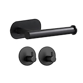 economico Set di accessori da bagno-Porta carta igienica&amp;amp; Set di 2 ganci da parete accessori da bagno autoadesivi per montaggio a parete in acciaio inossidabile (nero / dorato / argentato)