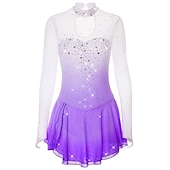 cheap Figure Skating Dresses-Figure Skating Dress Women's Girls' Ice Skating Dress Outfits Yan pink Golden yellow Violet Halo Dyeing Spandex Stretch Yarn Lace High Elasticity Professional Competition Skating Wear Handmade Fashion