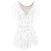 お買い得  フィギュアスケートドレス-フィギュアスケート ドレス 女性用 女の子 アイススケート ドレス セット バイオレット ブラック ホワイト オープンバック スパンデックス ストレッチヤーン 高弾性 訓練 競技大会 スケートウェア 手作り ソリッド クラシック クリスタル・ラインストーン 半袖 アイススケート フィギュアスケート