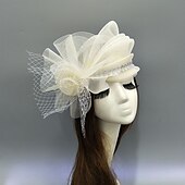 billige Coiffer-fascinators kentucky derby lue hodeplagg fjær nett bøtte lue bryllup spesiell anledning damedag melbourne kopp cocktail med sløyfer hette hodeplagg hodeplagg
