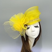 billige Coiffer-fascinators kentucky derby lue hodeplagg fjær nett bøtte lue bryllup spesiell anledning damedag melbourne kopp cocktail med sløyfer hette hodeplagg hodeplagg