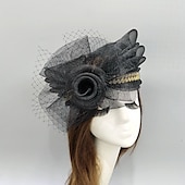 billige Coiffer-fascinators kentucky derby lue hodeplagg fjær nett bøtte lue bryllup spesiell anledning damedag melbourne kopp cocktail med sløyfer hette hodeplagg hodeplagg