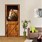 preiswerte Türaufkleber-3d pferd tür aufkleber stabil dekor diy dekoration schrank poster tür aufkleber für schlafzimmer wohnzimmer 77*200 cm