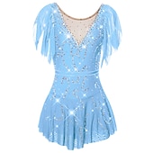 お買い得  フィギュアスケートドレス-フィギュアスケート ドレス 女性用 女の子 アイススケート ドレス セット バイオレット ブラック ホワイト オープンバック スパンデックス ストレッチヤーン 高弾性 訓練 競技大会 スケートウェア 手作り ソリッド クラシック クリスタル・ラインストーン 半袖 アイススケート フィギュアスケート