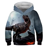 cheap Boy&#039;s 3D Animals-Kids Boys Girls Hoodie Pullover Cat Dinosaur Animal 3D Print Long Sleeve Kid Top Casual 2-12 Years Winter White Red Blue