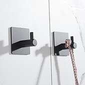 economico Set di accessori da bagno-il set di accessori per il bagno in acciaio inossidabile include portarotolo multifunzione e ganci per accappatoio 4 pezzi nero opaco senza punzonatura e argento spazzolato con adesivo a forte