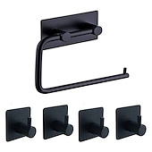 economico Set di accessori da bagno-il set di accessori per il bagno in acciaio inossidabile include portarotolo multifunzione e ganci per accappatoio 4 pezzi nero opaco senza punzonatura e argento spazzolato con adesivo a forte