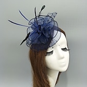 preiswerte Faszinator-Fascinators Kentucky Derby Hut Kopfbedeckung Federn Netz Fischerhut Hochzeit besonderer Anlass Damentag Melbourne Cup Cocktail mit Federn Rüschen Kopfbedeckung Kopfbedeckung