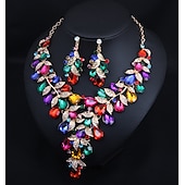 voordelige Sieradensets-Bruidssieradensets 1 set Kristal Strass Legering 1 Ketting Oorbellen Dames Uitspraak Kleurrijk Schattig Zin in hebben Bloem Onregelmatig Sieraden set Voor Bruiloft Feest