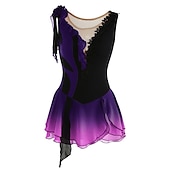preiswerte Eiskunstlaufkleider-Eiskunstlaufkleid Damen Mädchen Eislaufen Kleider Austattungen Yan-pink  Violett Wie im Bild Patchwork Asymmetrischer Saum Gitter Spandex Hochelastisch Praxis Professionell Wettbewerb