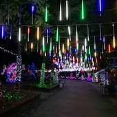 cheap Plug String Lights-4 Packs Falling Rain Lights Meteor Shower Lights Christmas Lights 30cm 32 Tube 576 LEDs Falling Rain Drop Icicle String Lights for Christmas Trees Halloween Decoration Holiday Wedding