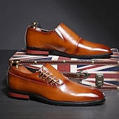 abordables Officiel-chaussures habillées classiques en cuir marron pour hommes - idéales pour les événements formels et les réunions d&#039;affaires