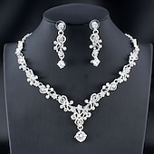 economico Parure di gioielli-Orecchini a Cerchio 1 set Zircone Cubico Bianco Strass Zinco 1 Collana Orecchini Gioielli Basic Eleganti Coreani Classici A Pendente in Piuma per Festa Matrimonio Carnevale  Set di Gioielli da Sposa