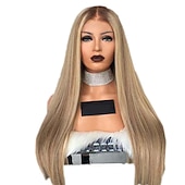 voordelige Synthetische trendy pruiken-synthetische pruik recht kinky recht asymmetrisch machinaal vervaardigde pruik blond lang blond synthetisch haar 27 inch dames middenstuk blond / dagelijks gebruik barbiecore pruiken