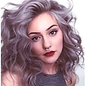 お買い得  トレンドの合成ウィッグ-人工毛ウィッグ カーリー 非対称 機械製ウィッグ ミディアム グレー オンブル ブルー 人工毛 16 インチ 女性用 混合色 / 婚約パーティー / ブライダル シャワー / ハネムーン クリスマス パーティー用ウィッグ