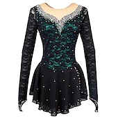 cheap Figure Skating Dresses-Figure Skating Dress Women's Girls' Ice Skating Dress Outfits Yellow &amp; Yellow Black Dark Red Open Back Mesh Spandex High Elasticity Training Practice Competition Skating Wear Solid Colored Classic