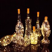 cheap Battery String Lights-5pcs String Led Wine Bottle with Cork 2M 20 LEDs Bottle Lights Battery Cork for Party Wedding Christmas Halloween Bar Decor