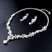 voordelige Sieradensets-Ring oorbellen 1 set Wit Kubieke Zirkonia 18 Karaats Verguld Strass 1 Ketting Oorbellen Dames Elegant Basic Koreaans Klassiek Laten vallen Veer Sieraden set Voor Carnaval Bruiloft Feest