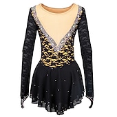 cheap Figure Skating Dresses-Figure Skating Dress Women's Girls' Ice Skating Dress Outfits Yellow &amp; Yellow Black Dark Red Open Back Mesh Spandex High Elasticity Training Practice Competition Skating Wear Solid Colored Classic
