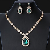 baratos Conjuntos de Jóias-Brincos em Argola 1conjunto Branco Zircônia Cubica Banhado a Ouro 18K Strass 1 Colar Brincos Mulheres Básico Elegante Coreano Clássico Caído Pêra Conjunto de jóias Para Festa Casamento Carnaval