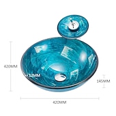 cheap Vessel Sinks-Minimalist Mediterranean Wind Round Basin Tempered Glass Wash Basin With Waterfall Faucet Basin Support Drainer