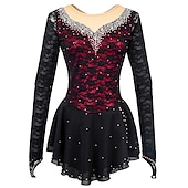 cheap Figure Skating Dresses-Figure Skating Dress Women's Girls' Ice Skating Dress Outfits Yellow &amp; Yellow Black Dark Red Open Back Mesh Spandex High Elasticity Training Practice Competition Skating Wear Solid Colored Classic