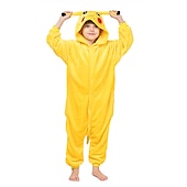 preiswerte Onesie-Kostüme-Set mit Flanell-Einteiler, Kigurumi-Pyjama, Krallenhausschuhen, 2-teiliges Set, Nachtwäsche, Tarnung, niedliches Pika-Pika-Cartoon-Tier, gemütliche Unisex-Hauskleidung für Kinder, Unisex
