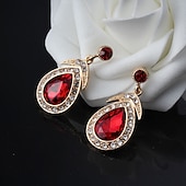baratos Conjuntos de Jóias-Brincos em Argola 1conjunto Branco Zircônia Cubica Banhado a Ouro 18K Strass 1 Colar Brincos Mulheres Básico Elegante Coreano Clássico Caído Pêra Conjunto de jóias Para Festa Casamento Carnaval