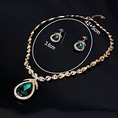 baratos Conjuntos de Jóias-Brincos em Argola 1conjunto Branco Zircônia Cubica Banhado a Ouro 18K Strass 1 Colar Brincos Mulheres Básico Elegante Coreano Clássico Caído Pêra Conjunto de jóias Para Festa Casamento Carnaval