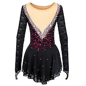 cheap Figure Skating Dresses-Figure Skating Dress Women's Girls' Ice Skating Dress Outfits Yellow &amp; Yellow Black Dark Red Open Back Mesh Spandex High Elasticity Training Practice Competition Skating Wear Solid Colored Classic