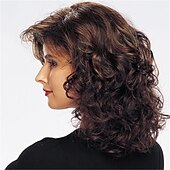 economico parrucca più vecchia-Parrucche sintetiche Riccio Taglio asimmetrico A macchina Parrucca Lunghezza media Nero - marrone Capelli sintetici 16 pollice Per donna Marrone / Da tutti i giorni