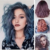 お買い得  トレンドの合成ウィッグ-人工毛ウィッグ カーリー 非対称 機械製ウィッグ ミディアム グレー オンブル ブルー 人工毛 16 インチ 女性用 混合色 / 婚約パーティー / ブライダル シャワー / ハネムーン クリスマス パーティー用ウィッグ