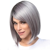 abordables perruque plus âgée-Perruque Synthétique Droit Droit crépu Bob Coupe Carré Fabriqué à la machine Perruque Court Grise Marron Cheveux Synthétiques 11 pouce Femme Marron Gris / Usage quotidien