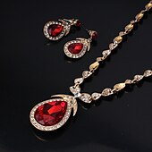 baratos Conjuntos de Jóias-Brincos em Argola 1conjunto Branco Zircônia Cubica Banhado a Ouro 18K Strass 1 Colar Brincos Mulheres Básico Elegante Coreano Clássico Caído Pêra Conjunto de jóias Para Festa Casamento Carnaval