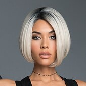 ieftine perucă mai veche-peruci albe pentru femei perucă sintetică perucă bob dreptă păr scurt negru alb sintetic 10 inci