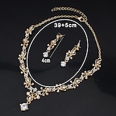 voordelige Sieradensets-Ring oorbellen 1 set Wit Kubieke Zirkonia 18 Karaats Verguld Strass 1 Ketting Oorbellen Dames Elegant Basic Koreaans Klassiek Laten vallen Veer Sieraden set Voor Carnaval Bruiloft Feest