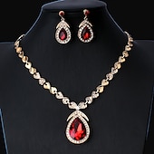 baratos Conjuntos de Jóias-Brincos em Argola 1conjunto Branco Zircônia Cubica Banhado a Ouro 18K Strass 1 Colar Brincos Mulheres Básico Elegante Coreano Clássico Caído Pêra Conjunto de jóias Para Festa Casamento Carnaval