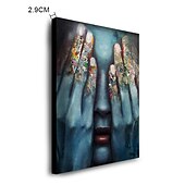 abordables Peintures portraits-peinture à l&#039;huile 100% fait main peint à la main art mural sur toile couvrant les yeux des gens bleu femmes visage abstrait moderne décoration de la maison décor roulé toile avec cadre tendu 40 * 60